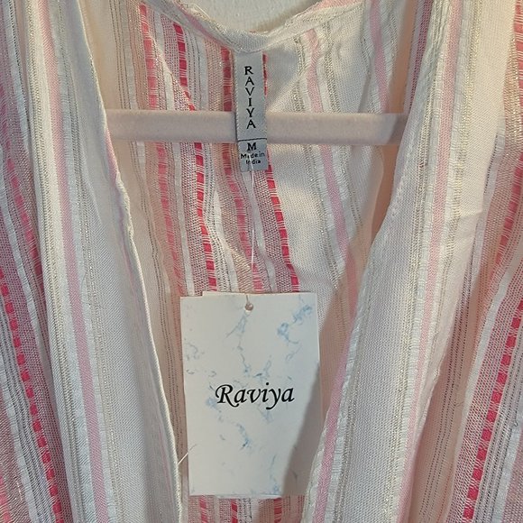 Raviya ✨ Pink & White Striped ✨ Bathing Suit Coverup ✨ Adjustable Waist Tie ✨ - Picture 3 of 11